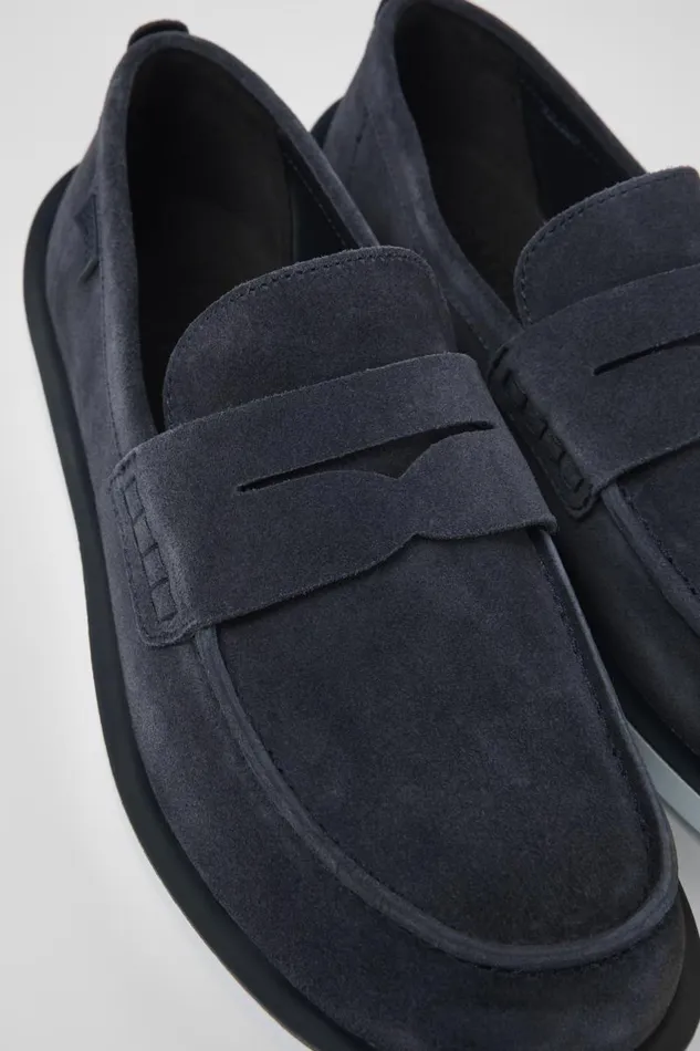 Men Camper Formal Shoes Wagon Blue Nubuck Moccasin