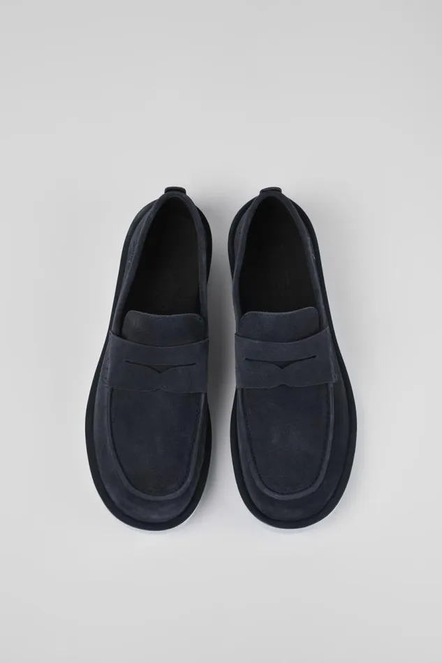 Men Camper Formal Shoes Wagon Blue Nubuck Moccasin Men Camper Formal Shoes Wagon Blue Nubuck Moccasin