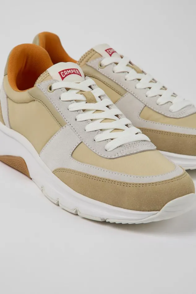 Men Camper Sneakers Drift Beige And White Nubuck Sneakers