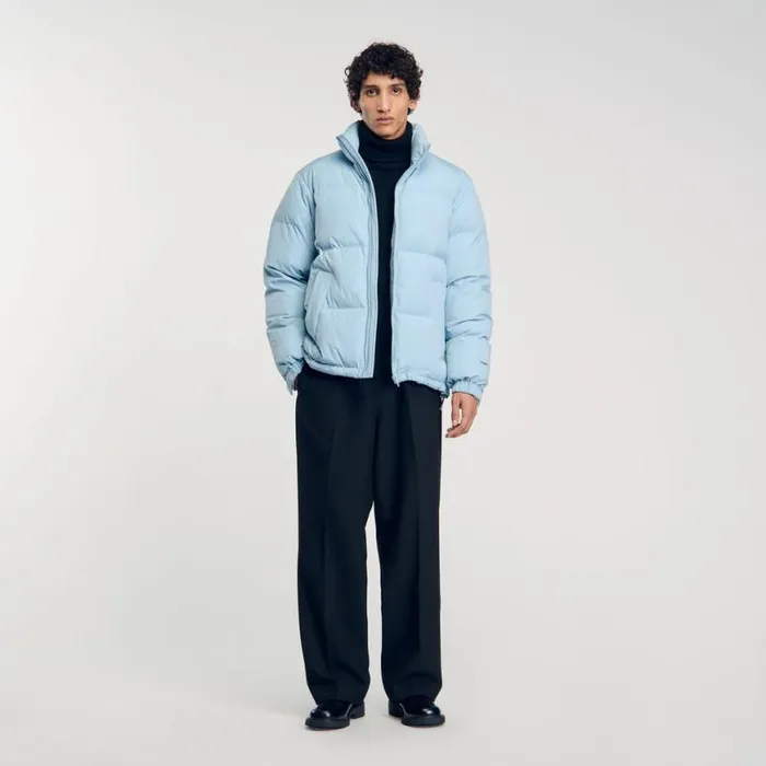 Men Coats SANDRO Oversized Puffer Jacket Sky Blue