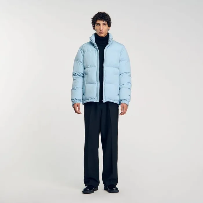 Men Coats SANDRO Oversized Puffer Jacket Sky Blue