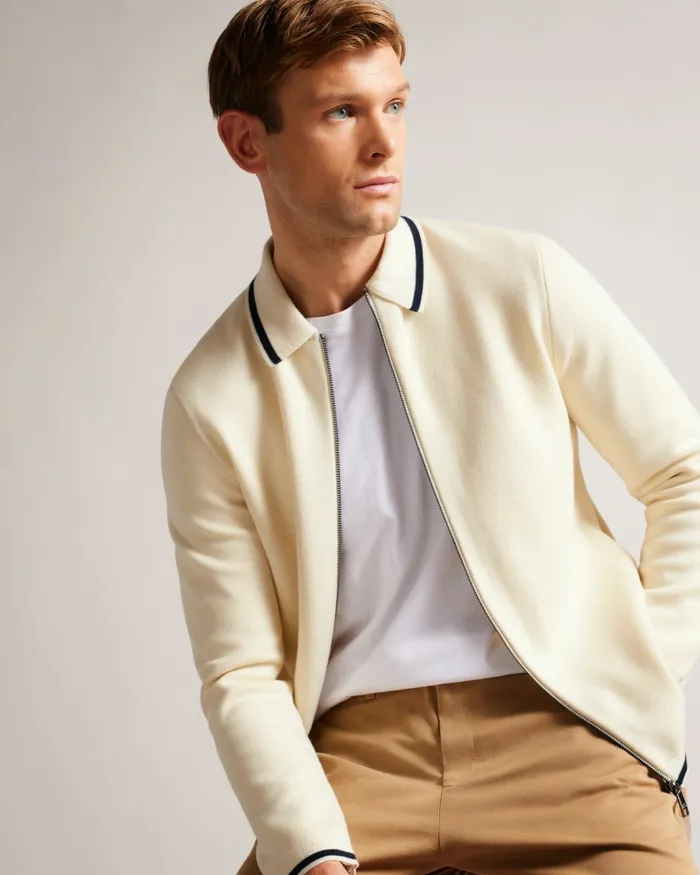 Men COPLOE 8211 Long Sleeve Zip Through Jacket White Ted Baker Jumpers and Knitwear Men COPLOE 8211 Long Sleeve Zip Through Jacket White Ted Baker Jumpers and Knitwear