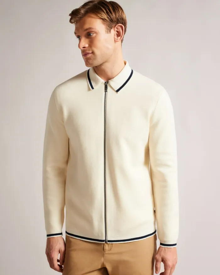 Men COPLOE 8211 Long Sleeve Zip Through Jacket White Ted Baker Jumpers and Knitwear Men COPLOE 8211 Long Sleeve Zip Through Jacket White Ted Baker Jumpers and Knitwear