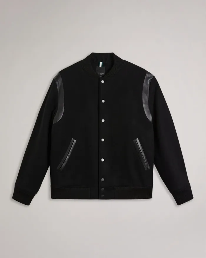 Men DACRE 8211 Wool Blend Varsity Bomber Jacket Black Ted Baker Coats and Jackets