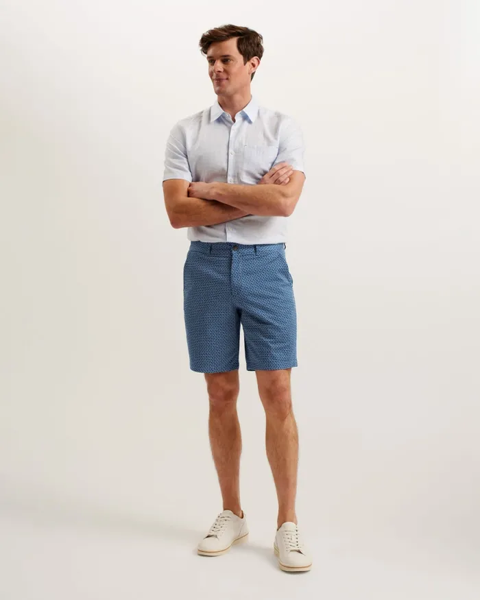 Men DULWICK 8211 Geometric Print Chino Shorts Blue Ted Baker Shorts Men DULWICK 8211 Geometric Print Chino Shorts Blue Ted Baker Shorts