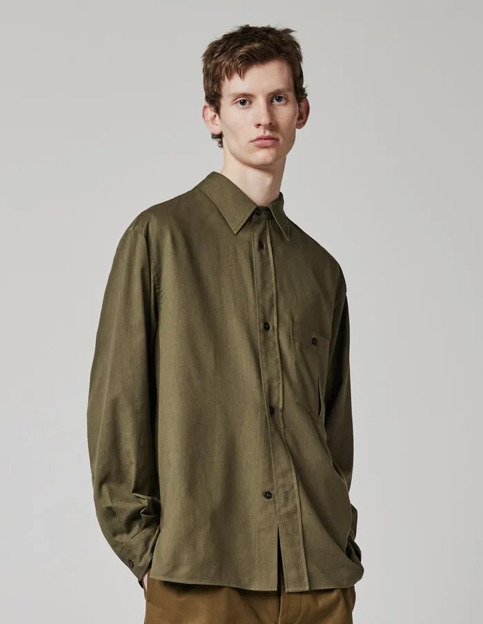 Men Inverted Pocket Shirt Khaki Green Margaret Howell Shirts