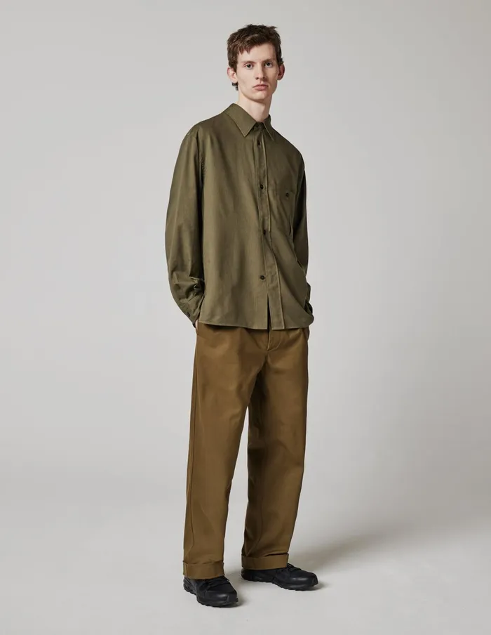 Men Inverted Pocket Shirt Khaki Green Margaret Howell Shirts