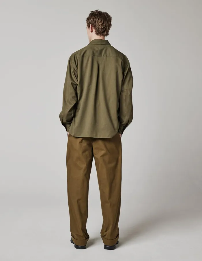 Men Inverted Pocket Shirt Khaki Green Margaret Howell Shirts