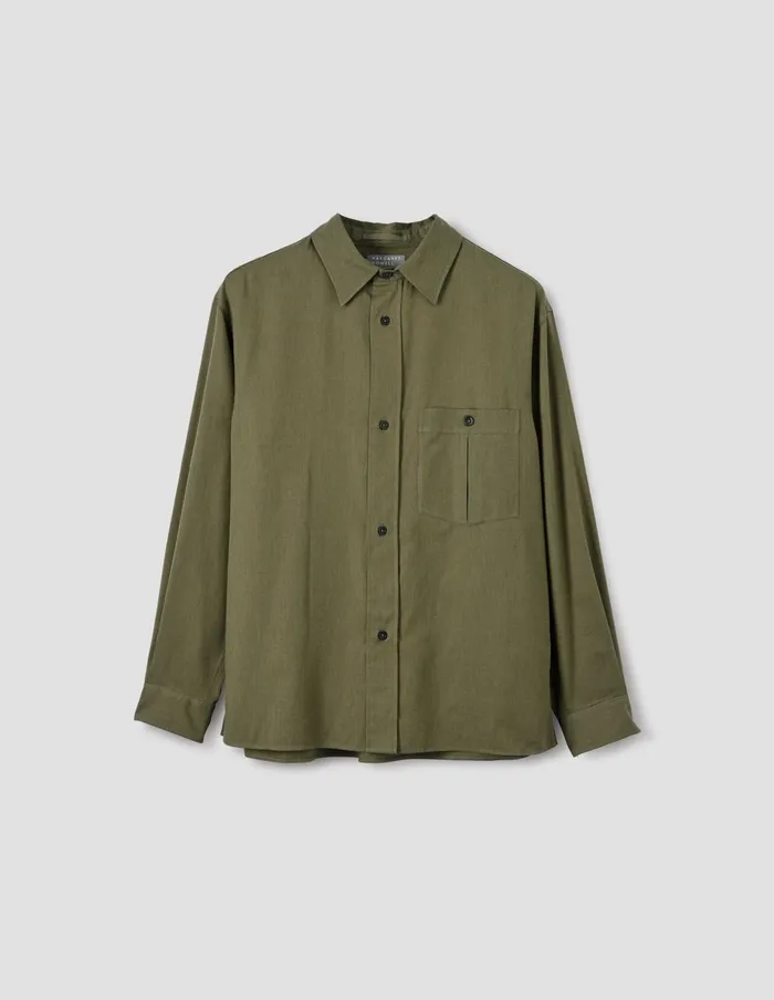 Men Inverted Pocket Shirt Khaki Green Margaret Howell Shirts