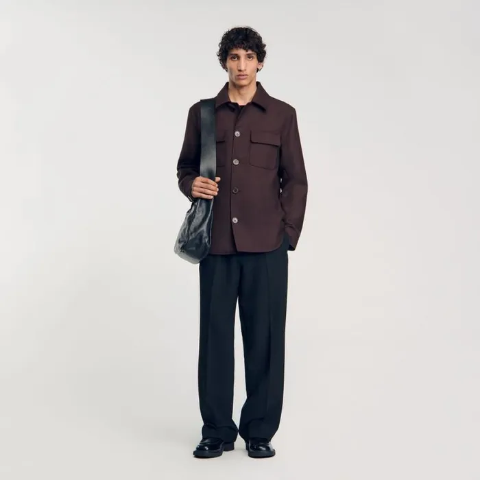 Men Jackets SANDRO Buttoned Overshirt Chocolate
