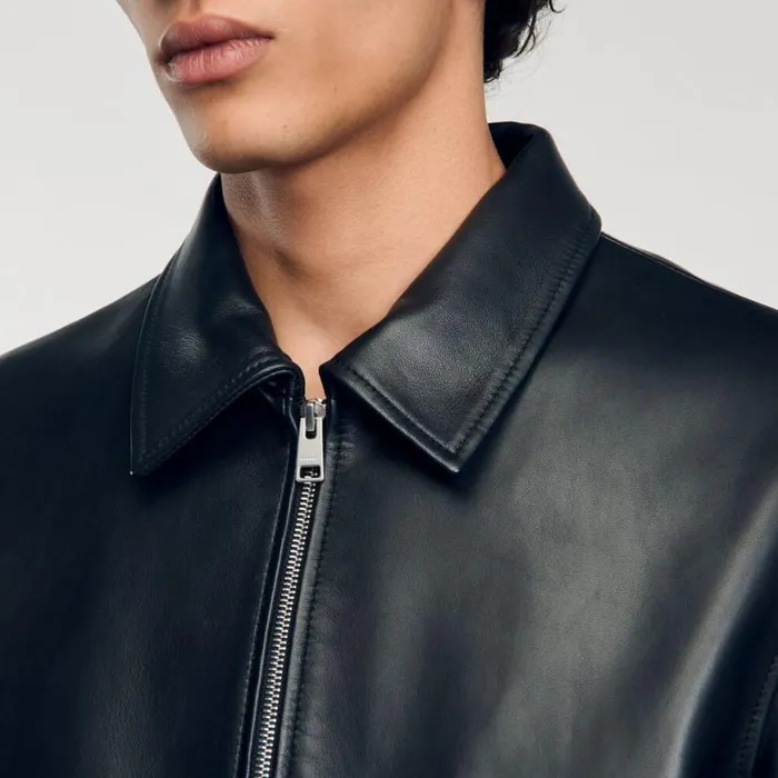 Men Jackets SANDRO Plain Leather Jacket Black