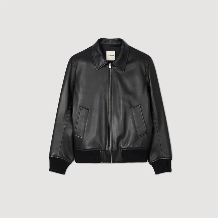 Men Jackets SANDRO Plain Leather Jacket Black