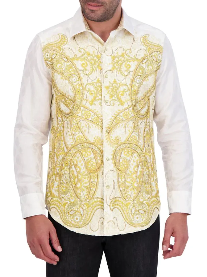 Men LIMITED EDITION THE 24 KARAT LONG SLEEVE BUTTON DOWN SHIRT White Robert Graham Button Down Shirts