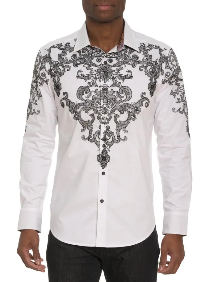 Men LIMITED EDITION THE FINE FILIGREE LONG SLEEVE BUTTON DOWN SHIRT White Robert Graham Button Down Shirts