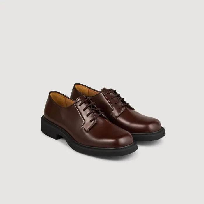 Men Loafers and Dress Shoes SANDRO Patent Leather Derbies Dark Brown