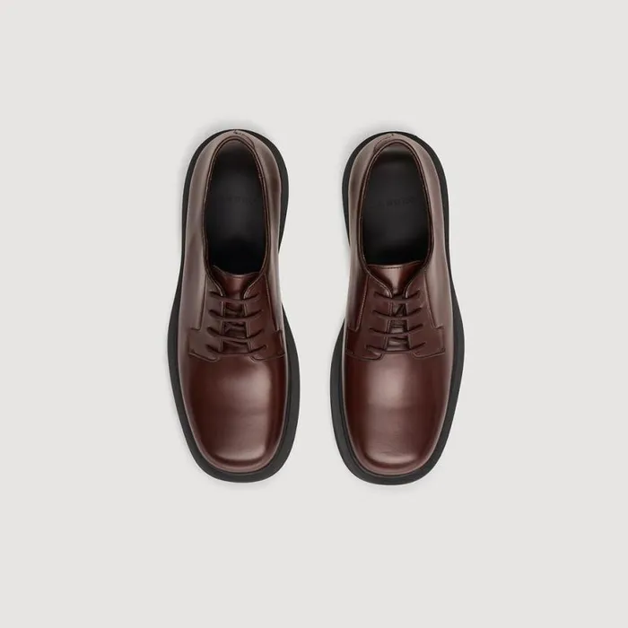 Men Loafers and Dress Shoes SANDRO Patent Leather Derbies Dark Brown