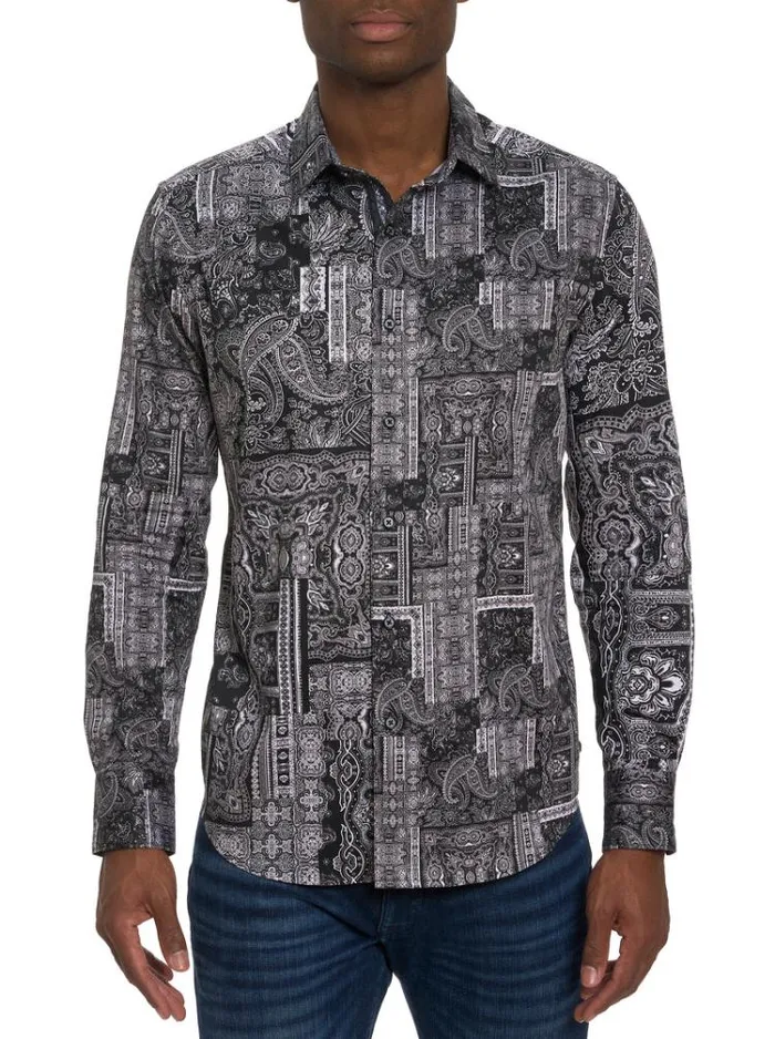 Men LOCARNO LONG SLEEVE BUTTON DOWN SHIRT Black Robert Graham Button Down Shirts