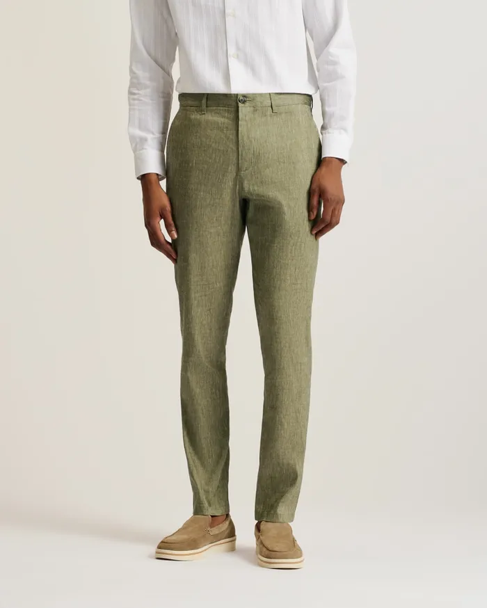 Men MAJO 8211 Slim Fit Linen Blend Trousers Green Ted Baker Trousers and Chinos Men MAJO 8211 Slim Fit Linen Blend Trousers Green Ted Baker Trousers and Chinos