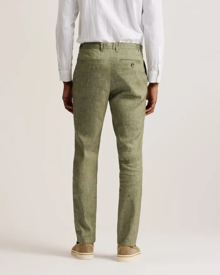 Men MAJO 8211 Slim Fit Linen Blend Trousers Green Ted Baker Trousers and Chinos Men MAJO 8211 Slim Fit Linen Blend Trousers Green Ted Baker Trousers and Chinos