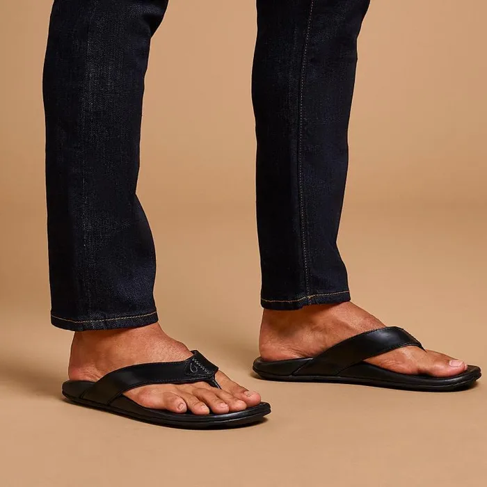 Men Mekila Mens HighCharacter Leather Sandals Black Olukai Leather Men Mekila Mens HighCharacter Leather Sandals Black Olukai Leather