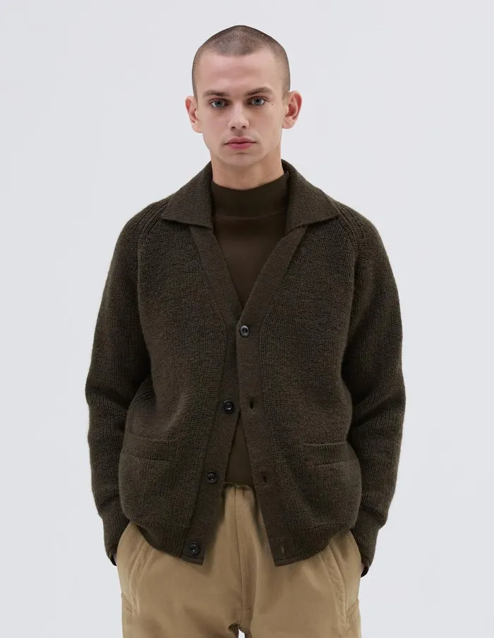 Men Mhl Collared Cardigan Dark Olive Margaret Howell Knitwear