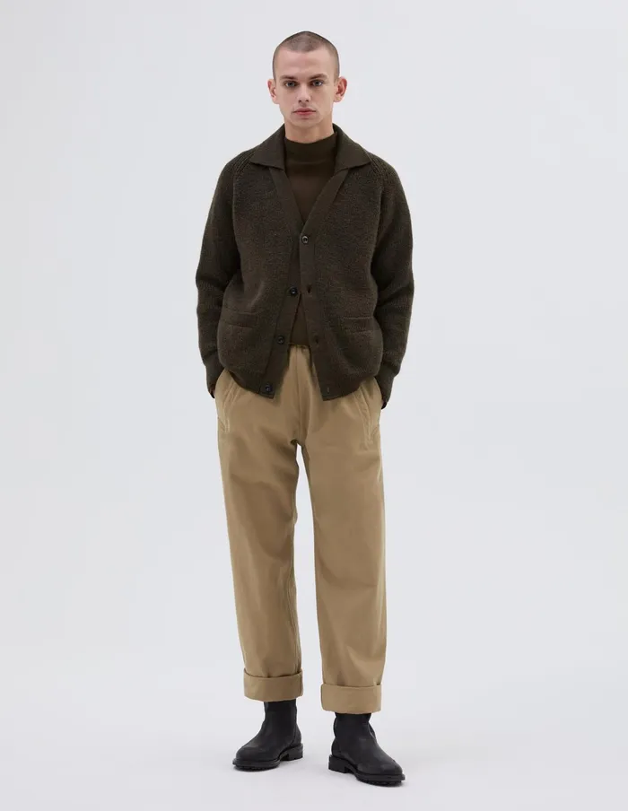 Men Mhl Collared Cardigan Dark Olive Margaret Howell Knitwear