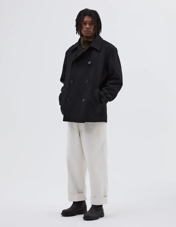 Men Mhl Pea Coat Black Margaret Howell Jackets and Coats