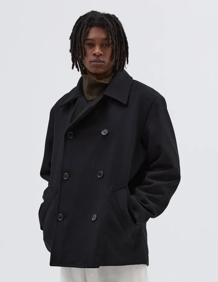 Men Mhl Pea Coat Black Margaret Howell Jackets and Coats