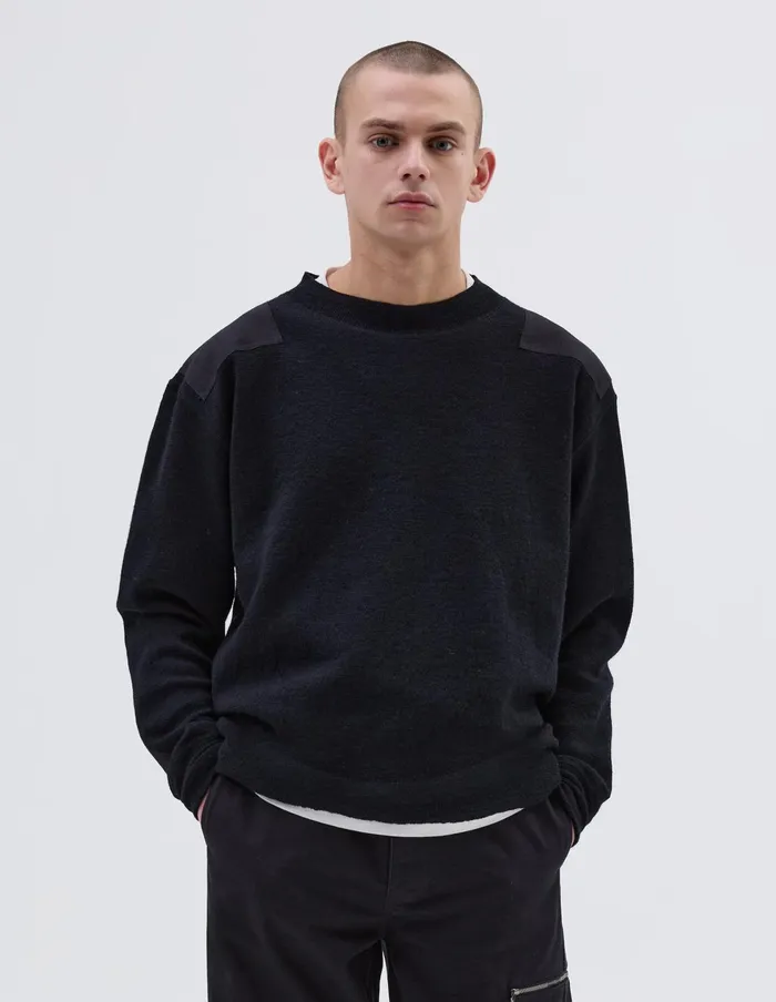 Men Mhl Woven Patch Crew Ink Margaret Howell Knitwear