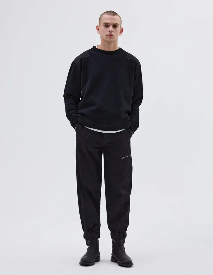 Men Mhl Woven Patch Crew Ink Margaret Howell Knitwear