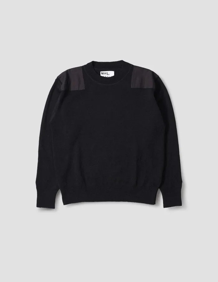 Men Mhl Woven Patch Crew Ink Margaret Howell Knitwear