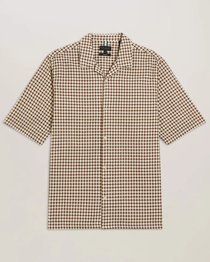 Men OISE 8211 Relaxed Fit Textured Cotton Shirt Brown Ted Baker Shirts