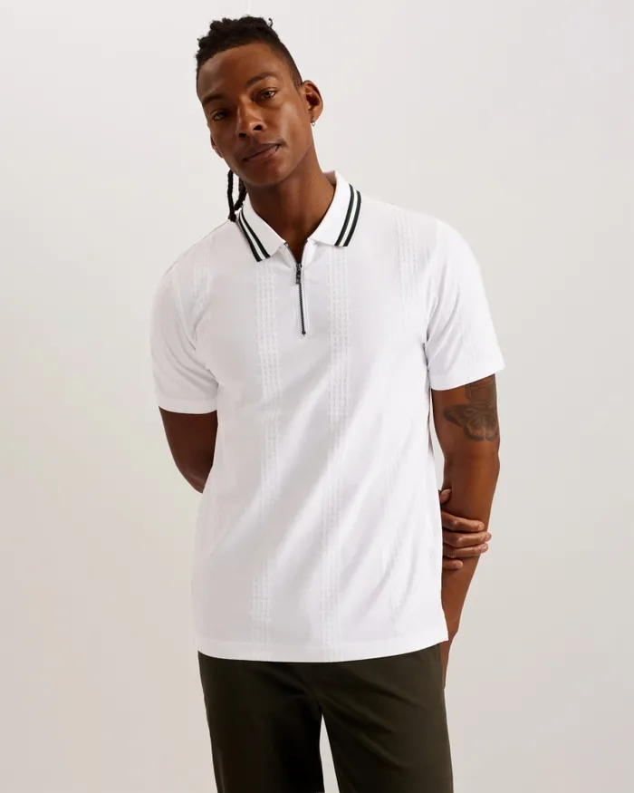 Men ORBITE 8211 Slim Fit Jacquard Zip Polo Shirt White Ted Baker Polo Shirts Men ORBITE 8211 Slim Fit Jacquard Zip Polo Shirt White Ted Baker Polo Shirts