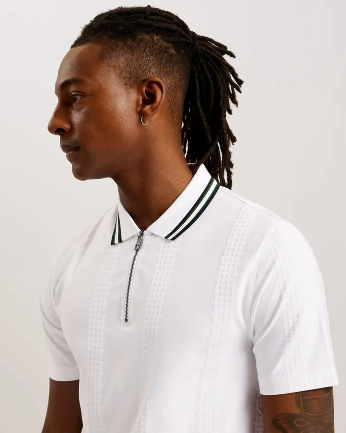 Men ORBITE 8211 Slim Fit Jacquard Zip Polo Shirt White Ted Baker Polo Shirts Men ORBITE 8211 Slim Fit Jacquard Zip Polo Shirt White Ted Baker Polo Shirts