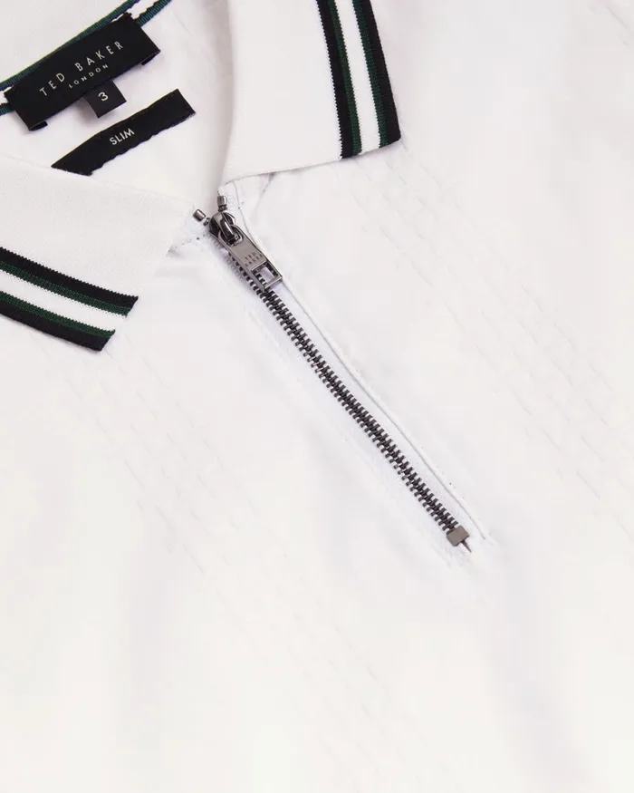 Men ORBITE 8211 Slim Fit Jacquard Zip Polo Shirt White Ted Baker Polo Shirts Men ORBITE 8211 Slim Fit Jacquard Zip Polo Shirt White Ted Baker Polo Shirts