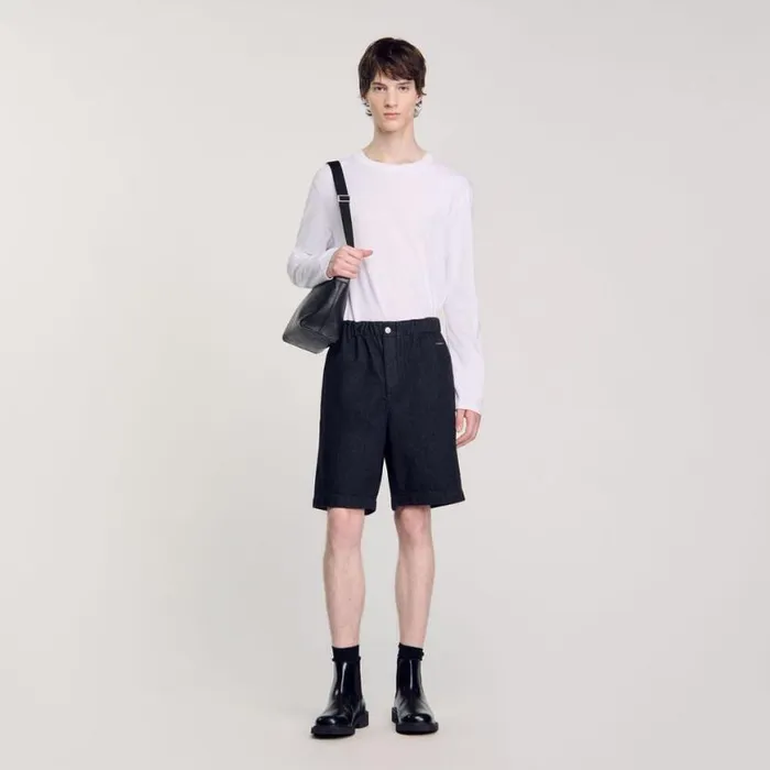 Men Pants and Shorts SANDRO Raw Denim Bermuda Shorts Black