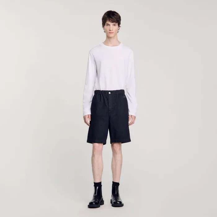 Men Pants and Shorts SANDRO Raw Denim Bermuda Shorts Black