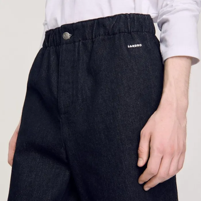 Men Pants and Shorts SANDRO Raw Denim Bermuda Shorts Black