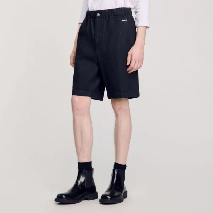 Men Pants and Shorts SANDRO Raw Denim Bermuda Shorts Black