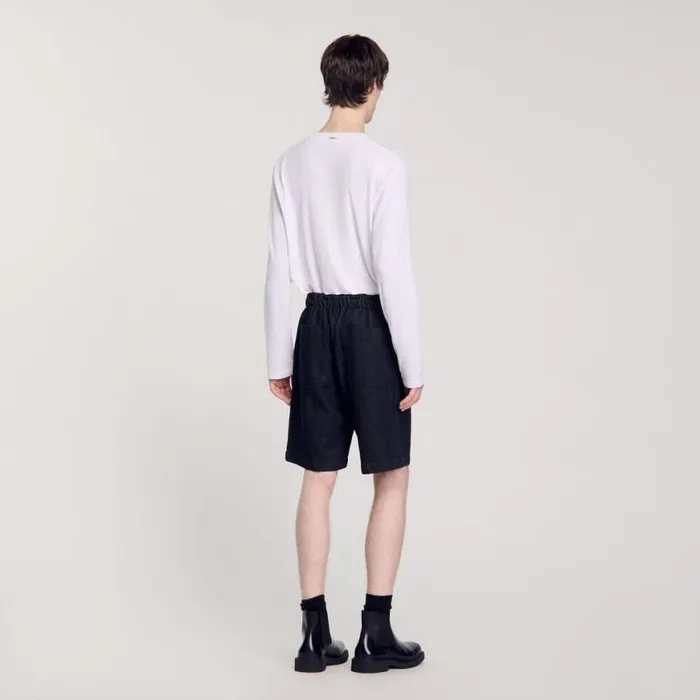 Men Pants and Shorts SANDRO Raw Denim Bermuda Shorts Black