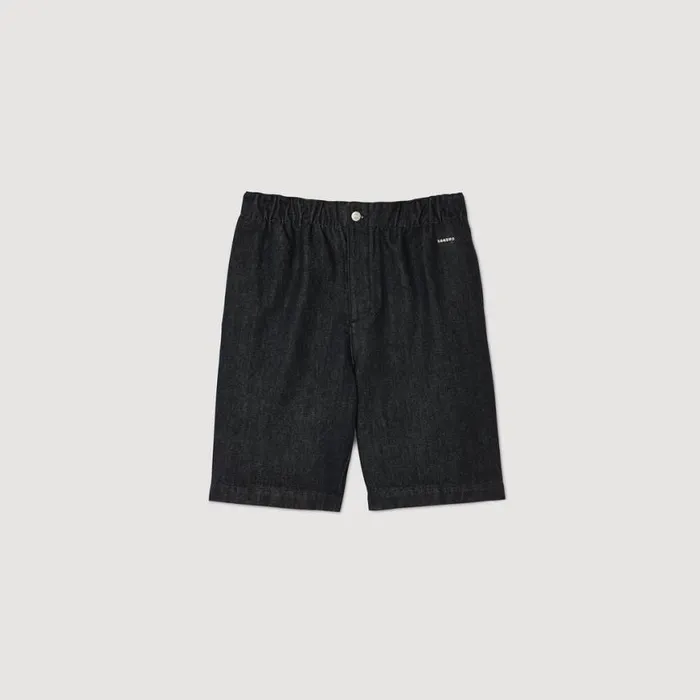 Men Pants and Shorts SANDRO Raw Denim Bermuda Shorts Black