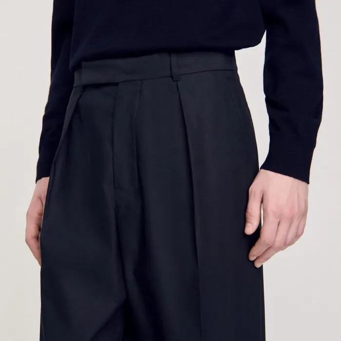 Men Pants and Shorts SANDRO Wideleg Trousers With Creases Navy Blue