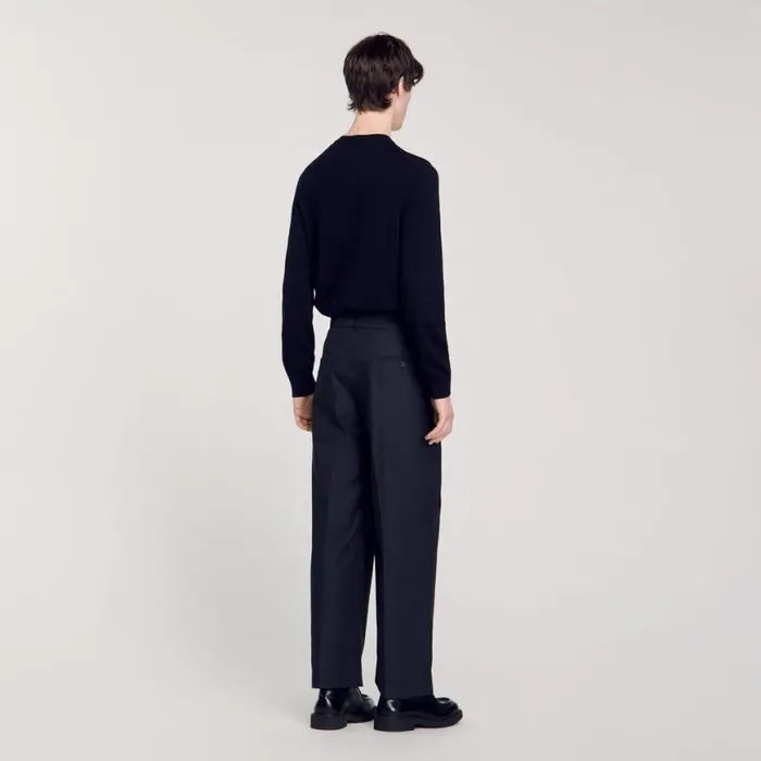Men Pants and Shorts SANDRO Wideleg Trousers With Creases Navy Blue