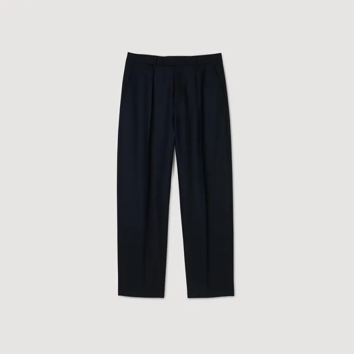 Men Pants and Shorts SANDRO Wideleg Trousers With Creases Navy Blue
