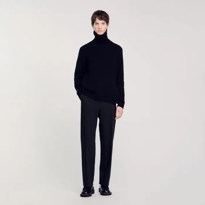 Men Pants and Shorts SANDRO Wideleg Wool Trousers Black