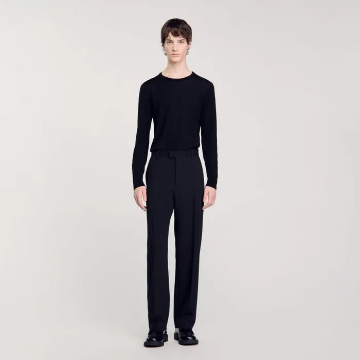 Men Pants and Shorts SANDRO Wideleg Wool Trousers Black