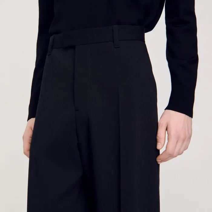 Men Pants and Shorts SANDRO Wideleg Wool Trousers Black