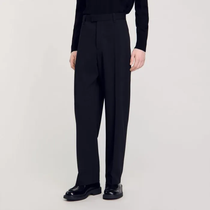 Men Pants and Shorts SANDRO Wideleg Wool Trousers Black
