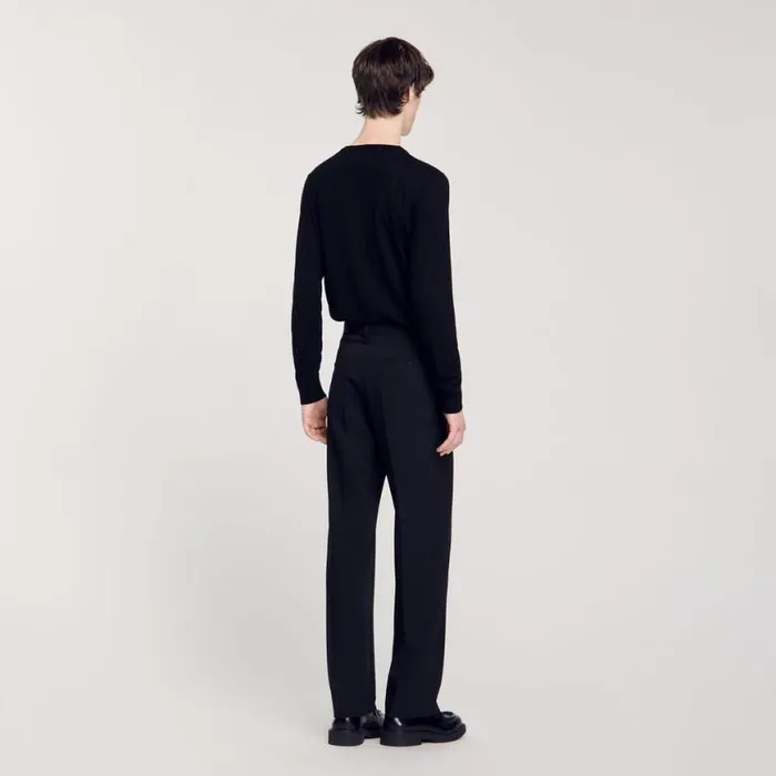 Men Pants and Shorts SANDRO Wideleg Wool Trousers Black