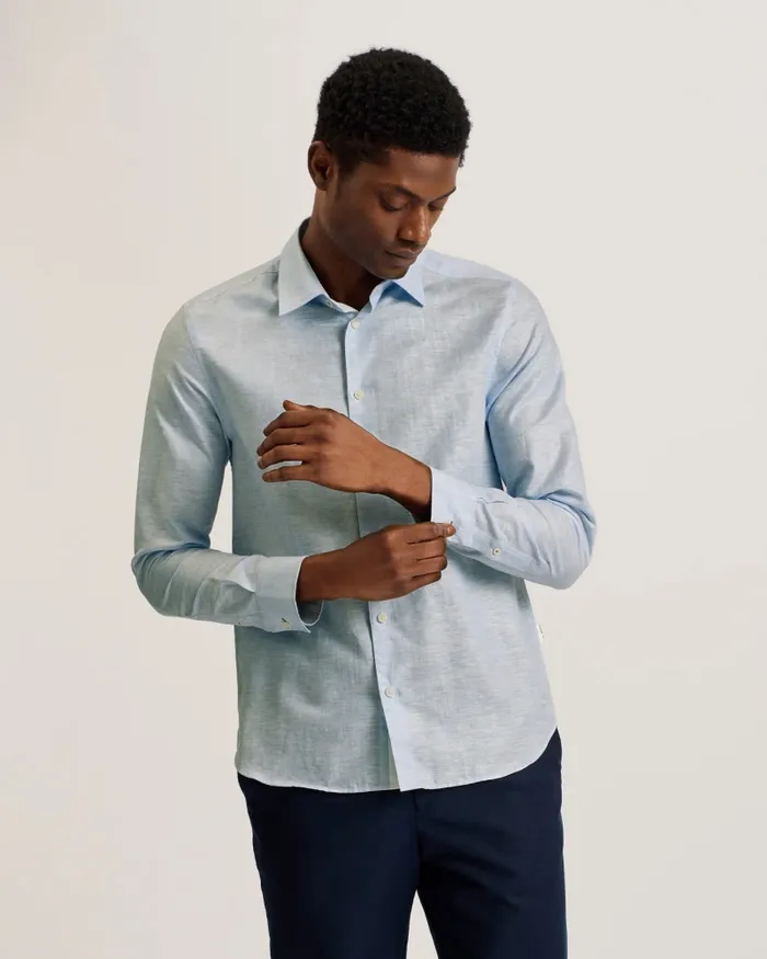 Men ROMEOS 8211 Long Sleeve Linen Cotton Shirt Light Blue Ted Baker Shirts Men ROMEOS 8211 Long Sleeve Linen Cotton Shirt Light Blue Ted Baker Shirts